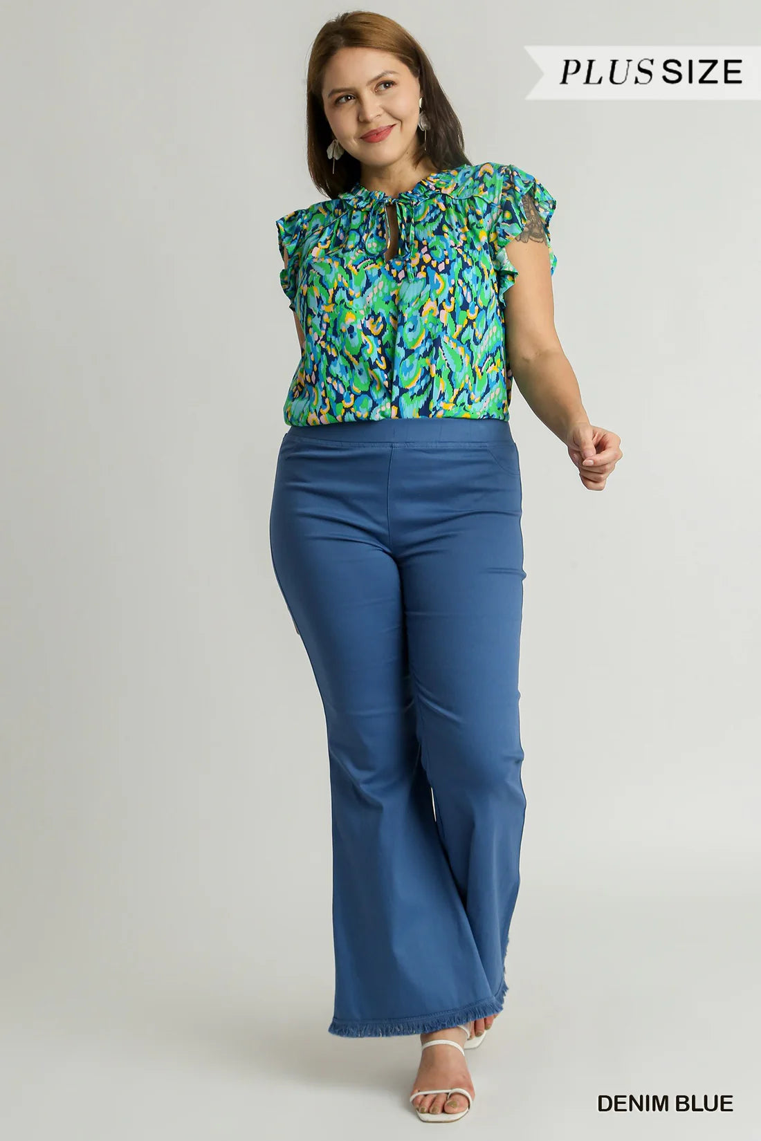 Denim Blue Stretch Flare Pants